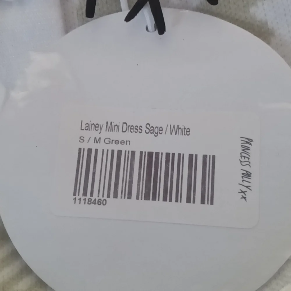 #19❤️ NEW WITH TAGS PRINCESS POLLY LAINEY MINI DRESS IN SAGE & WHITE - Picture 6 of 7